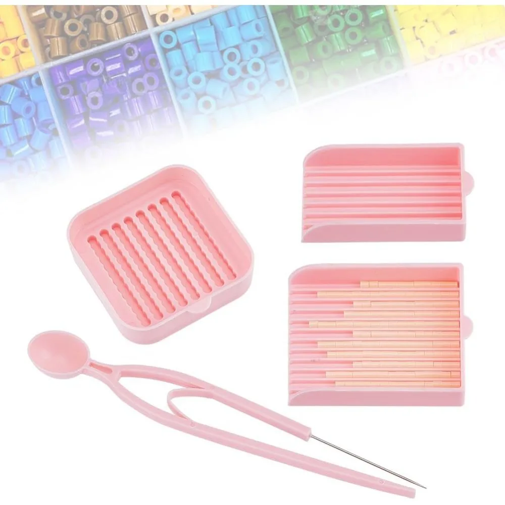 Mini Light Coral Beads Picking Tray Kit Bead Single Needle Tweezer with 2Pcs Bead Scoop and Aligner Tray Kit Plastic Beads