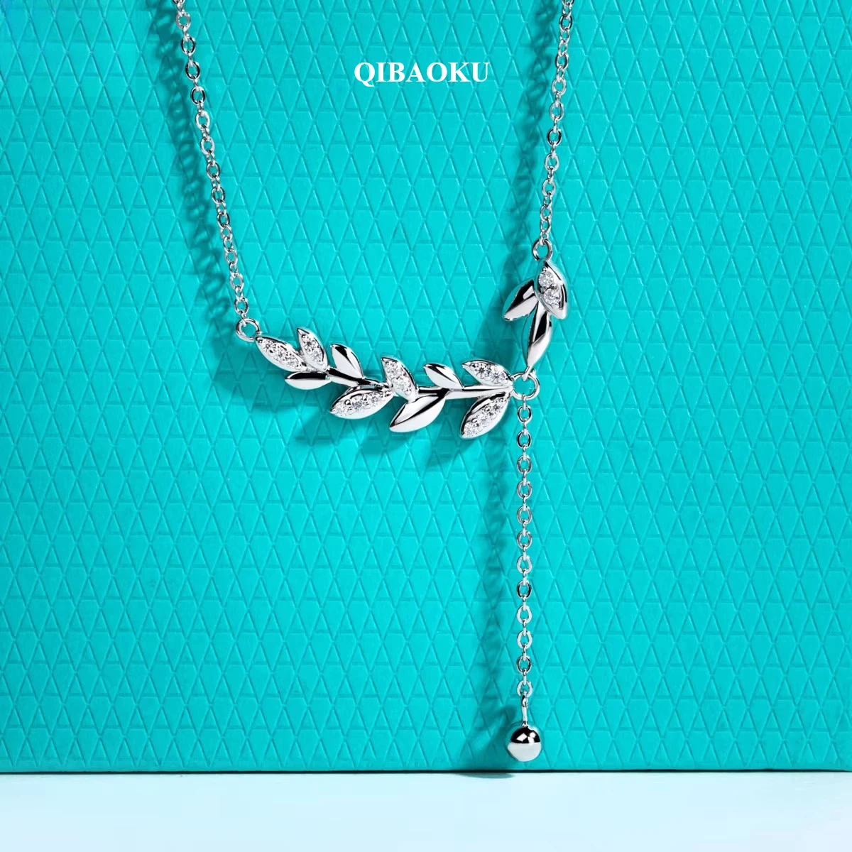 Moissanite Pendant Necklace Solitaire - QIBAOKU Liontin Bentuk Telinga Gandum dengan
