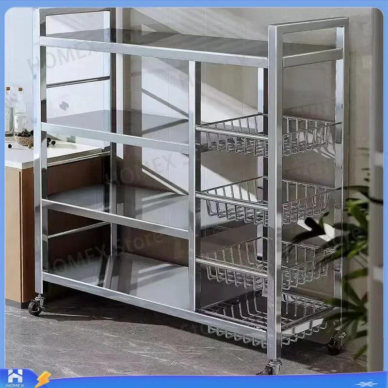 Stainless steel kitchen storage rack, floor-standing multi-level microwave oven storage rack, multi-functional storage shelf