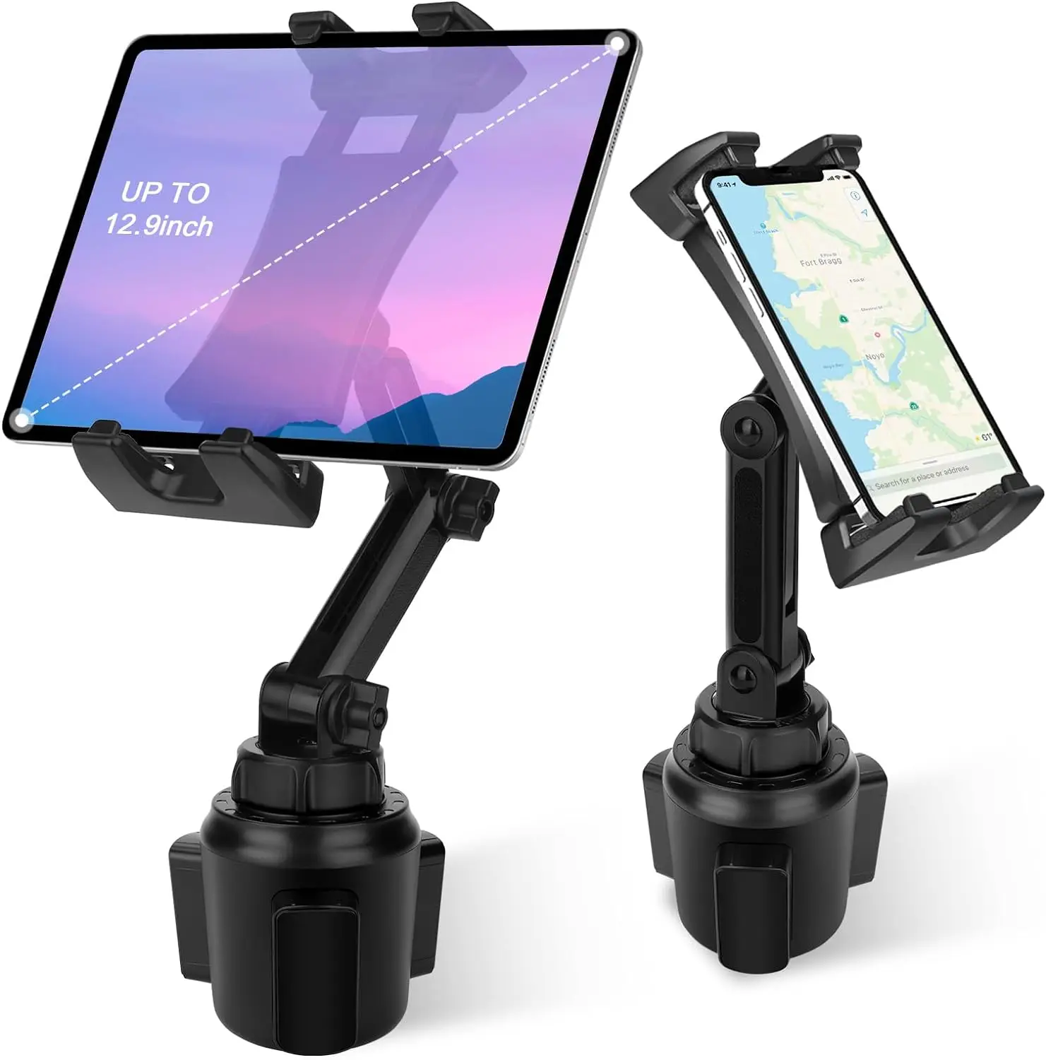 

Cup Holder Car Tablet Mount Universal 360° Rotation Adjustable Long Arm Holder Stand for 4.7-12.9" iPad and Phone