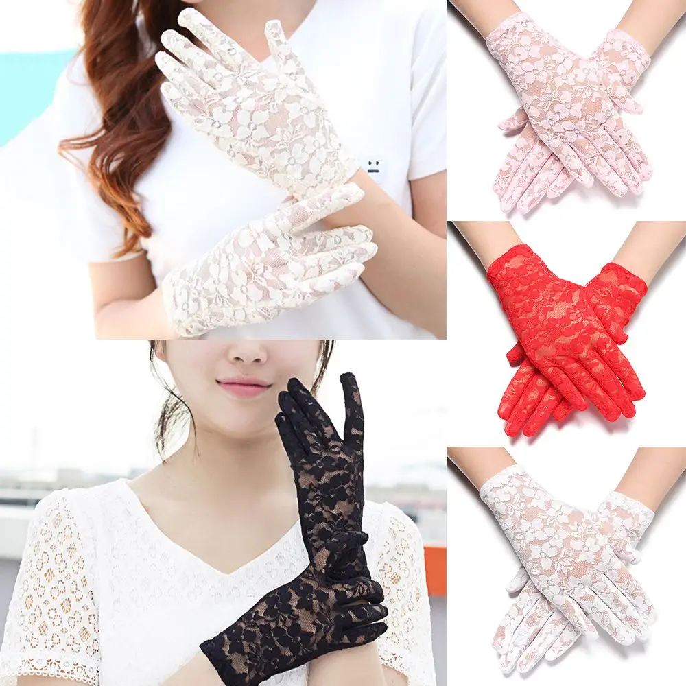 Fashion Goth Party Short UV Protection Gloves Bride Lace Gloves Sunscreen Gloves Hollow-Out Mittens