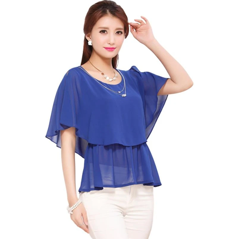 2024 Summer Flouncing Batwing Sleeve Chiffon Shirts Casual Loose Solid Color Women Tops Fashion Vestidos Plus Size Clothes