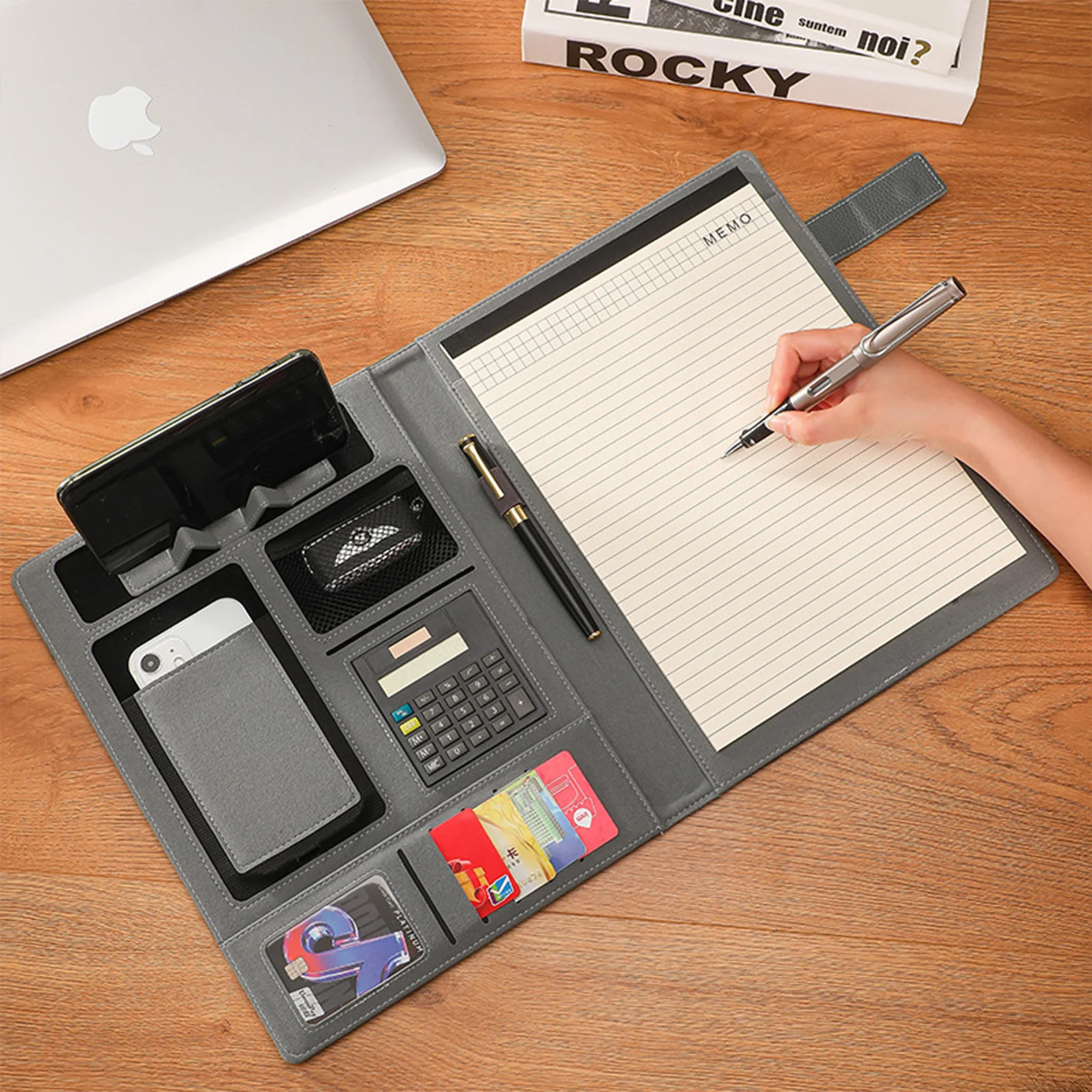 

A4 Leather Multi-Function Folder, Business Office Meeting Stationery Contract Folder Storage Folder Binder Fit Men and Women