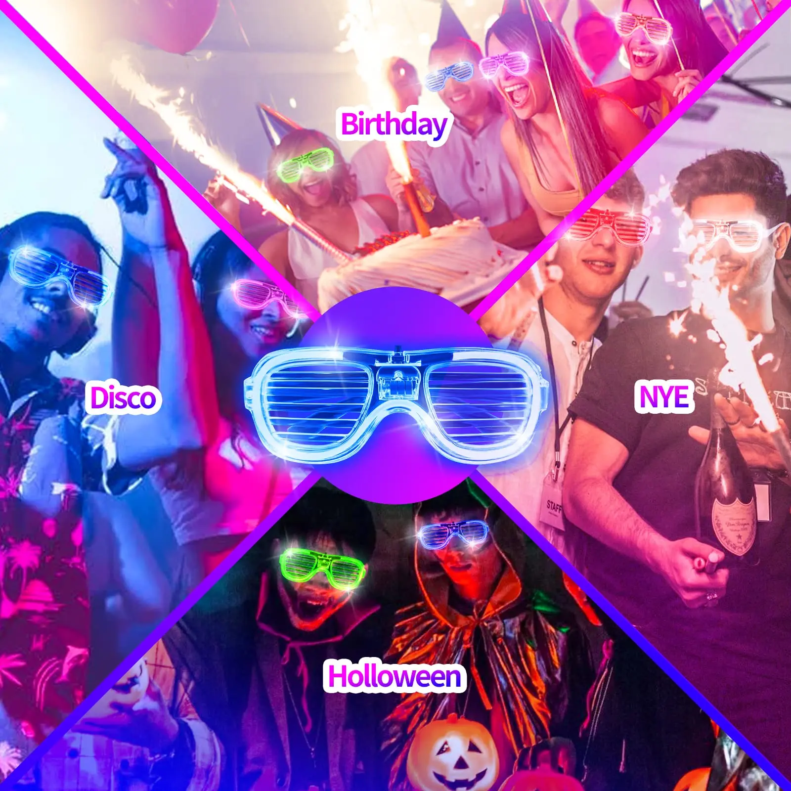 5-50 Stück Leuchtende LED-Brillen, 5 Farben, Leuchtbrillen, im Dunkeln leuchtende Partyartikel, Neon-Partygeschenke für Kinder und Erwachsene – Detail 6