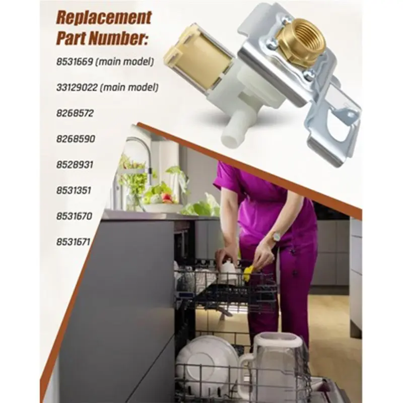 CYCLI-WP8531669 8531669 Replacement Water Inlet Valve Dishwasher For Whirlpool Kitchenaid Model 33129022