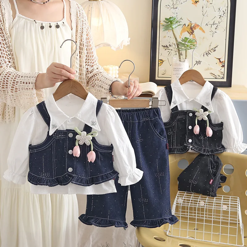 New Spring Autumn Baby Girls Clothes Children Vest Long Sleeved Shirt Pants 2Pcs/Sets Fashion Infant Clothing Kids Tracksuits