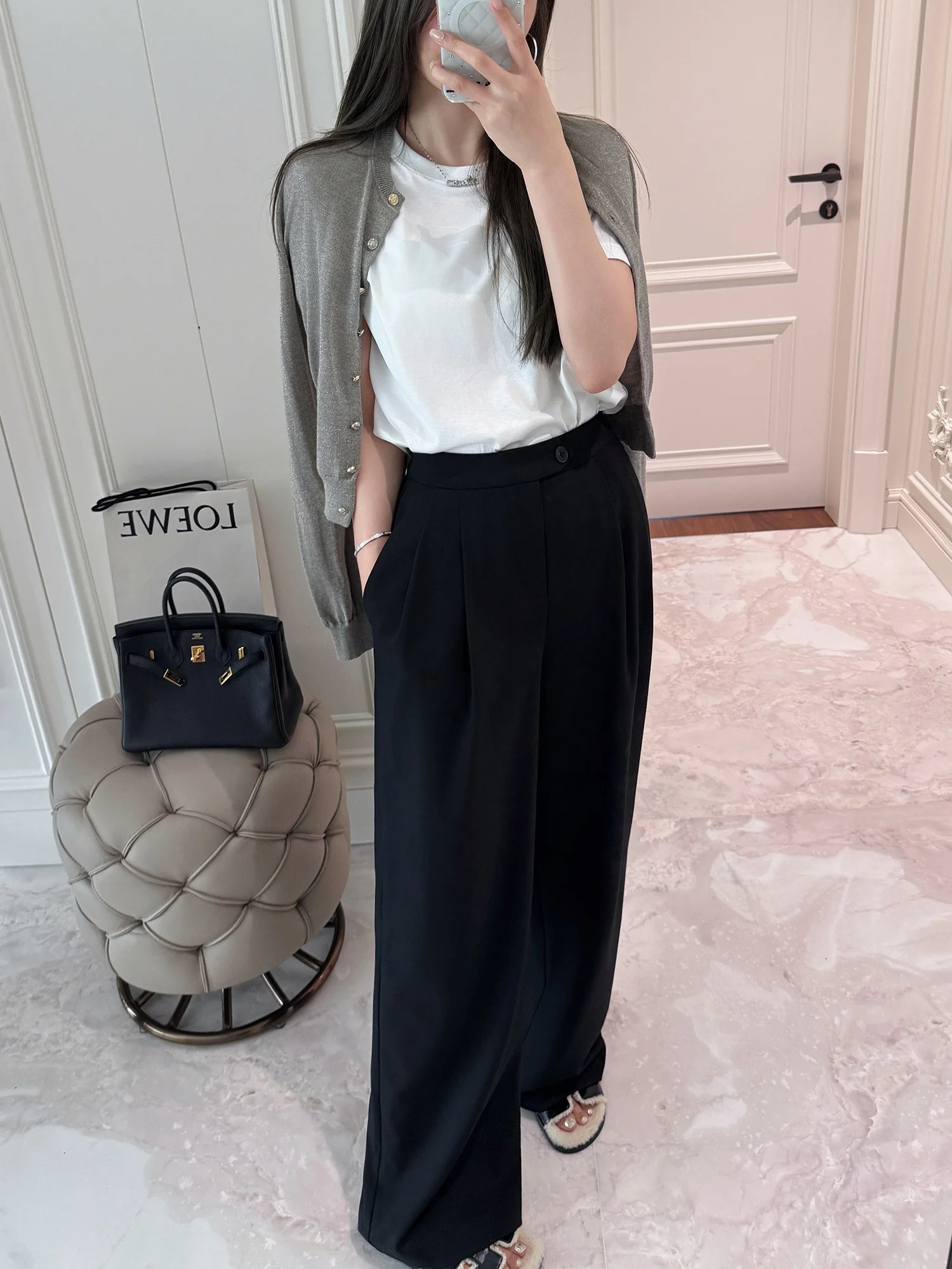 

Classic High Waist Wool Blend Suit Pants Easy to Maintain Commute Casual Long Pants Women's Sli Slim Straight Tube Trousers