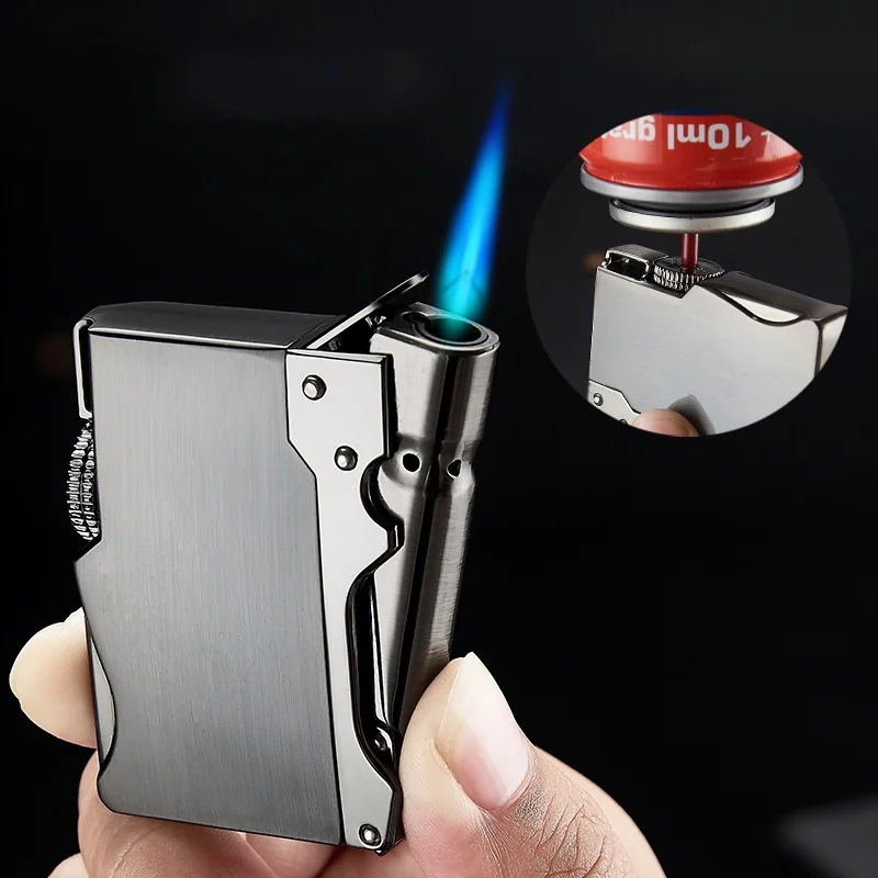 New Portable Metal Windproof Jet Flame Butane Gas Cigar Lighter Classic Creative Personality High End Men\'s Gift Lighter