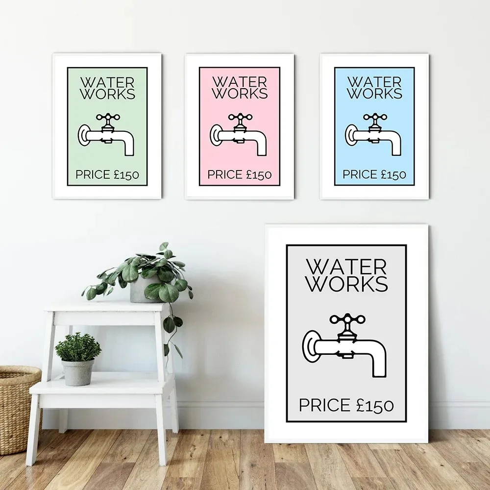 Monopoly Water Works Bathroom Prints and Posters Nodic Canvas Painting Funny Quote Art Wall Pictures Modern Home Decor Unframed