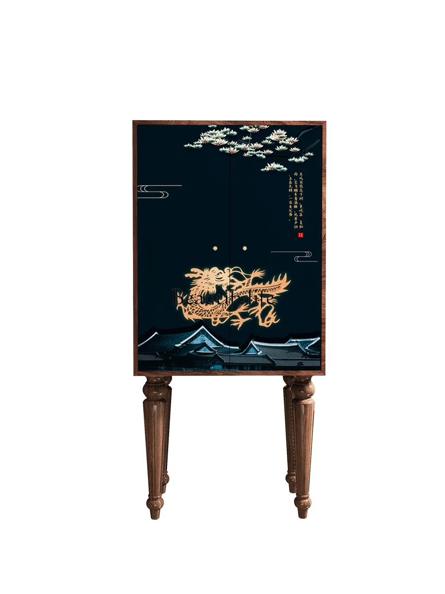 New Chinese Style Solid Wood High Foot Cabinet Multi-Functional Storage Wall Storage Cabinet