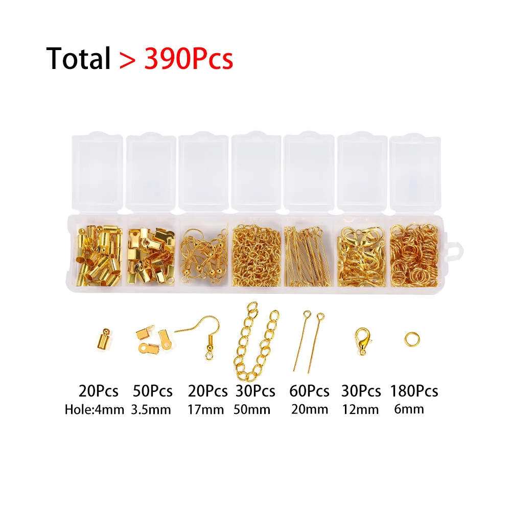 210-400 stks/doos Sieraden Maken Kits Karabijn Open Ringetjes End Crimps Kralen Doos Handgemaakte DIY Armband Ketting Bevindingen