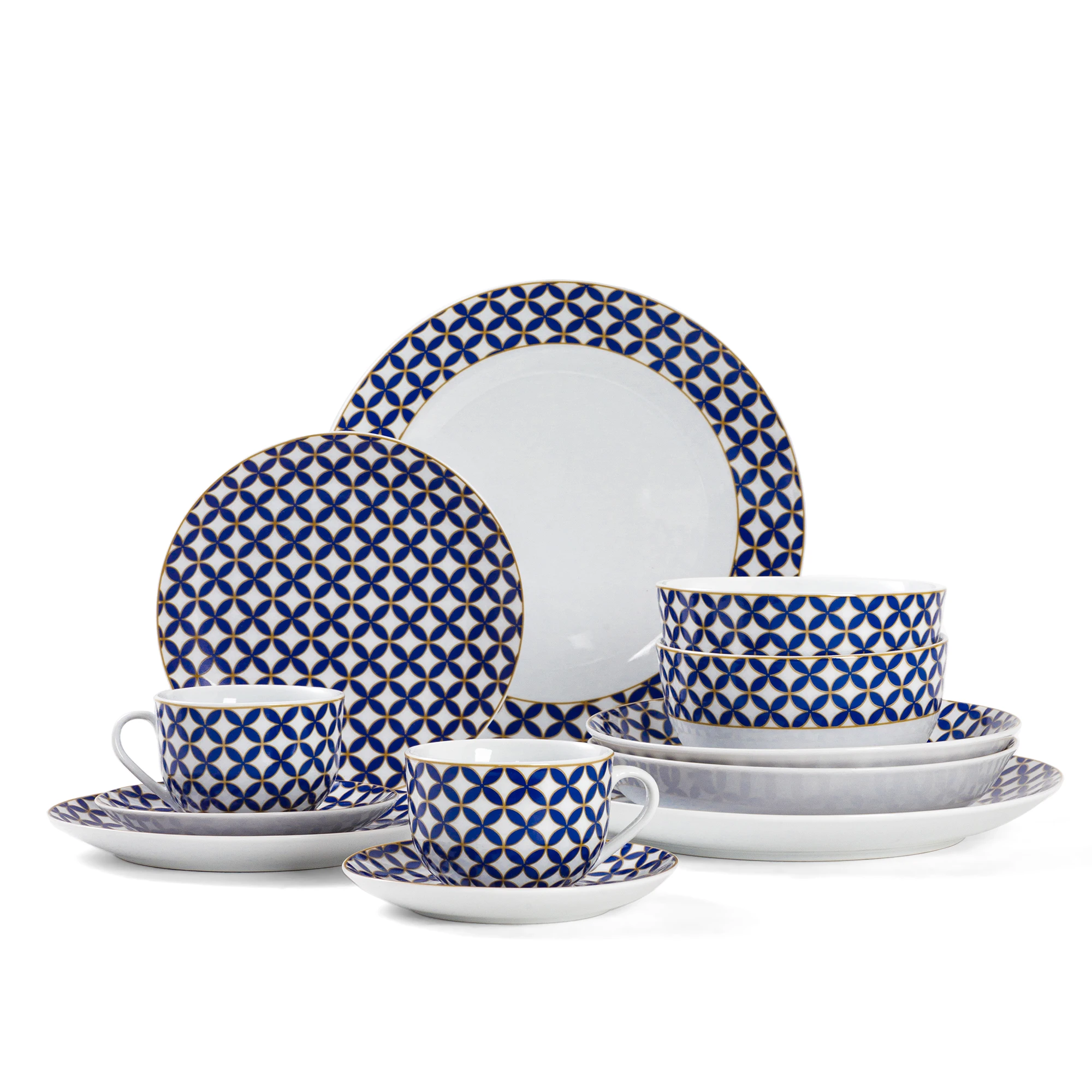 12/24-Piece Premium Porcelain Dinnerware Set Yellow Border Blue Check Pattern Ceramic Tableware Set Ceramic Home Dinner Dishes