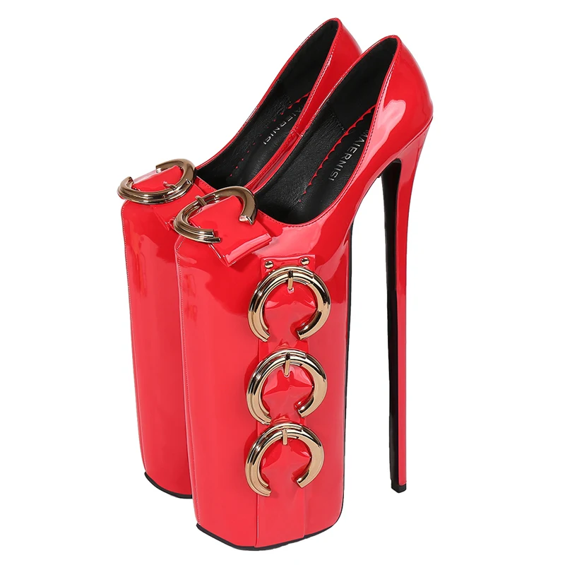 Sexy 30cm Extreme High Heels Platform Shoes Woman Large Size 44 45 Buckle Red Black Women's Heels Pumps Nightclub Stripper Shoes