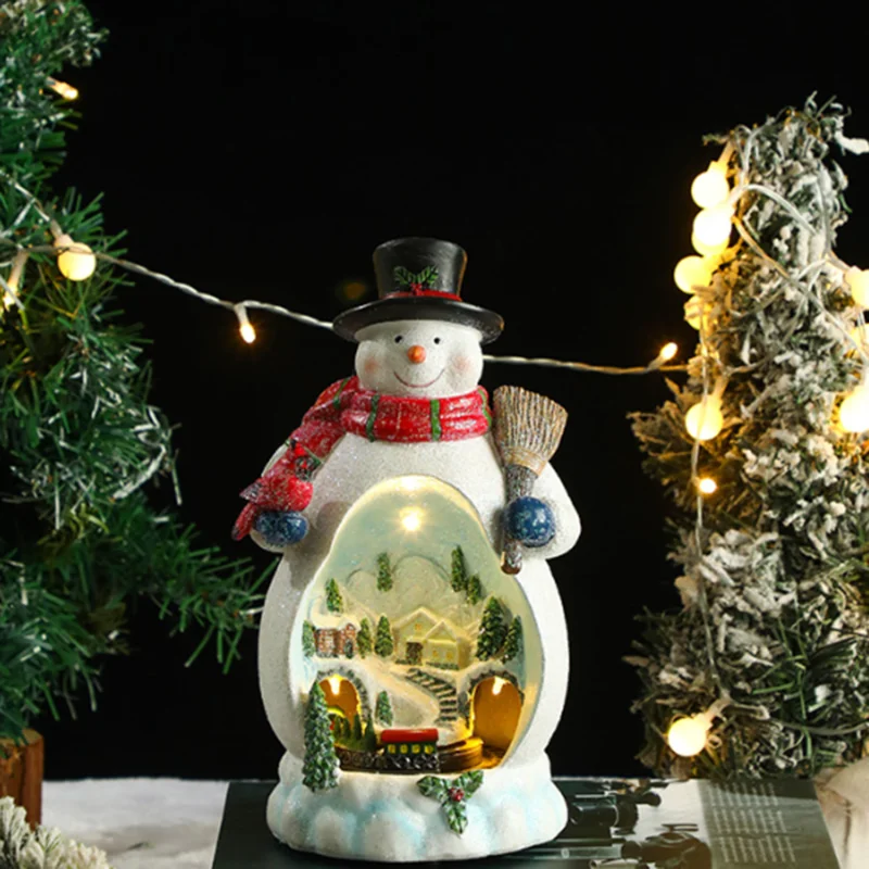 BHBD-Christmas Gift Ornaments Music Box Featuring Snowman Design Rotating LED Lights Multifunctional Christmas Music Player