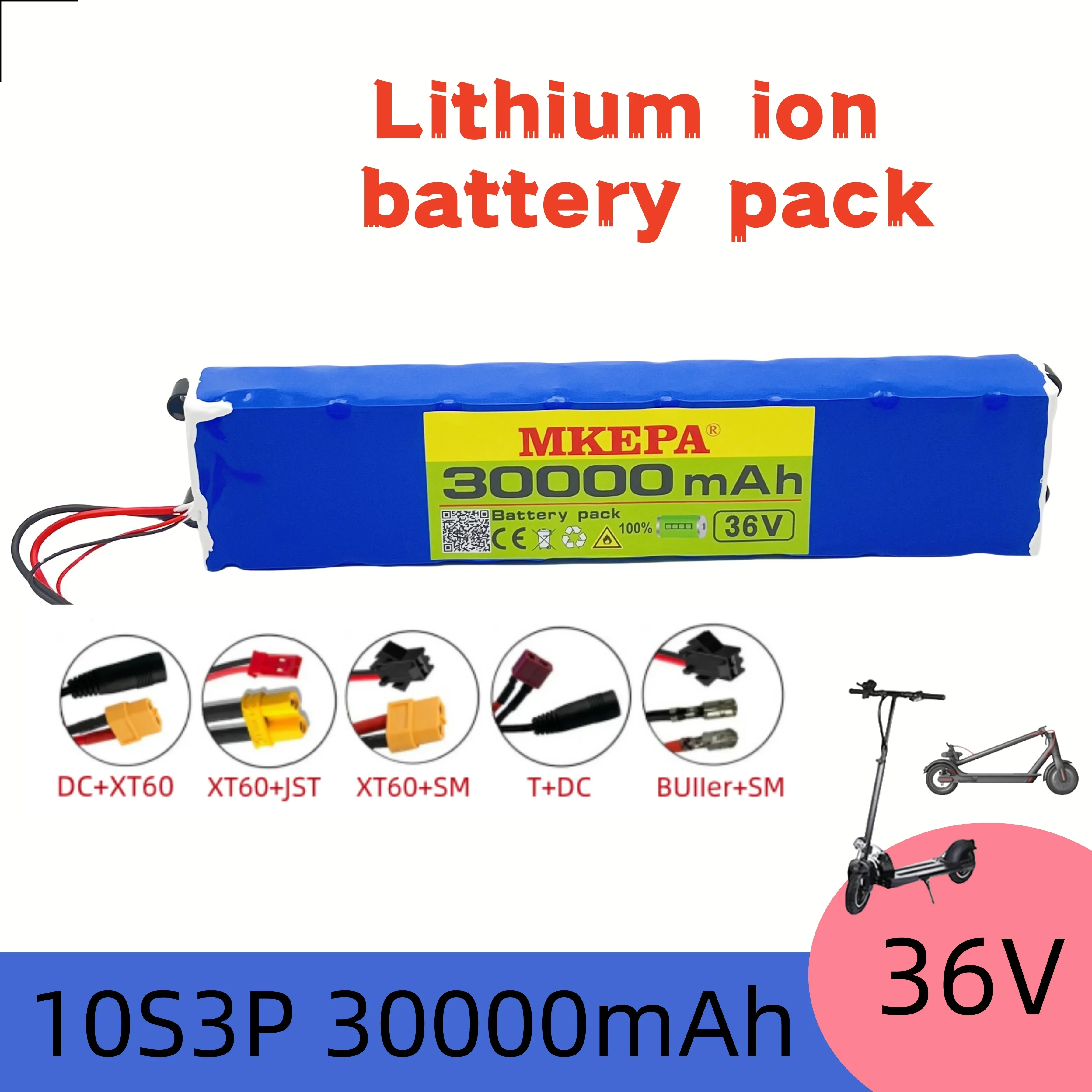 10S3P Mijia 36V 30000mAh battery pack 18650 lithium M365 electric scooter, customizable with various plugs