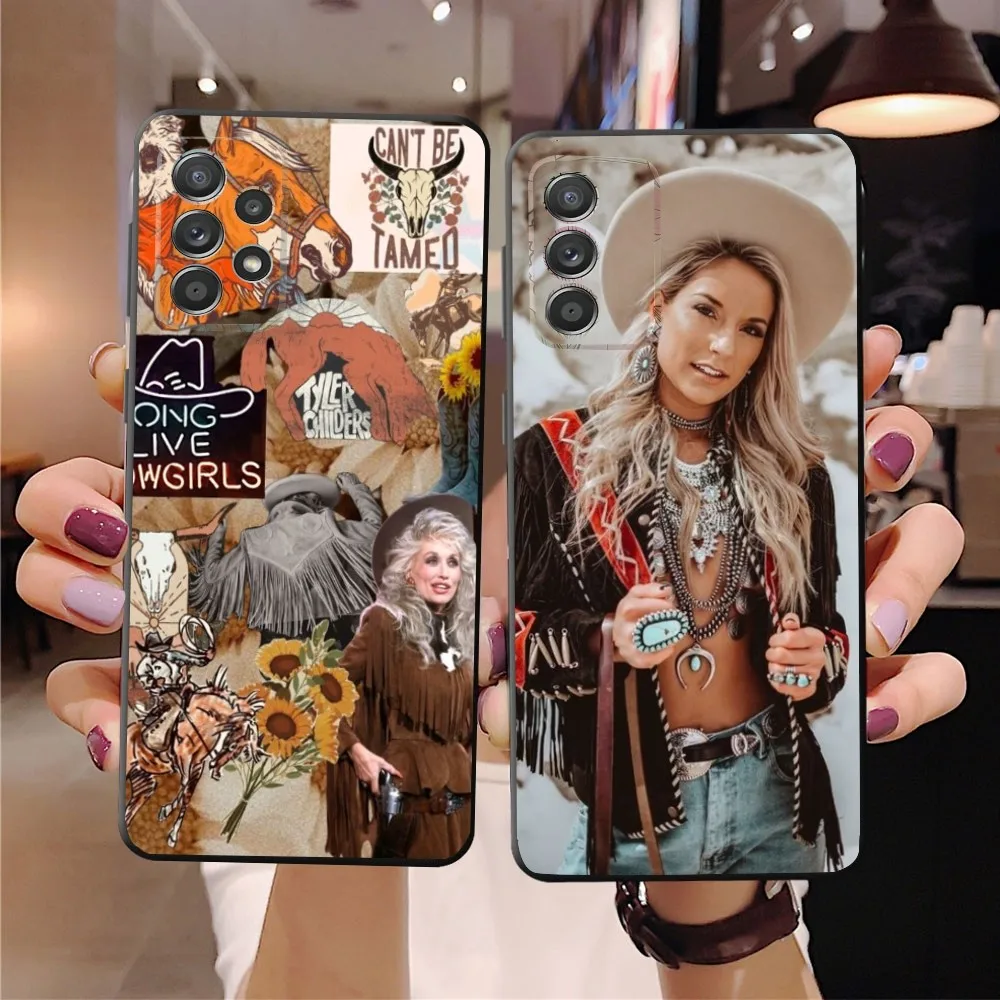 Cowboy Cowgirl Howdy Western Ranch Boho Phone Case For SamsungS24,23,22,21,S20 Ultra Pro 10,S30Plus,S9,20lite Ultra Black Cover