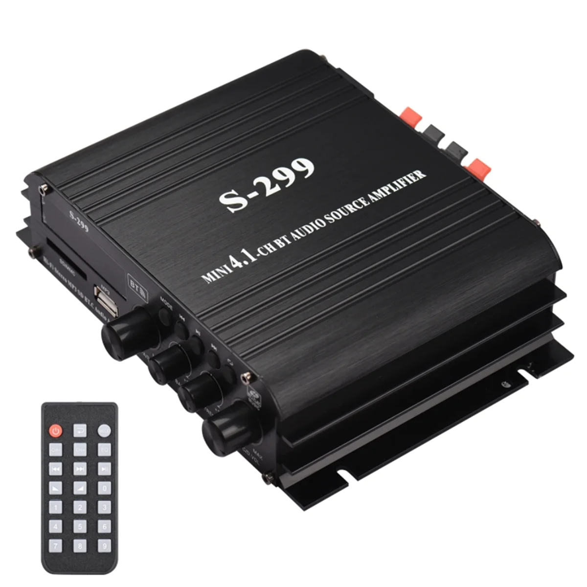 S-299 Mini 4.1 Audio Stereo Power Amplifier BT Portable Car and Home Dual-Use 4X40W Remote Audio Amplifier EU Plug