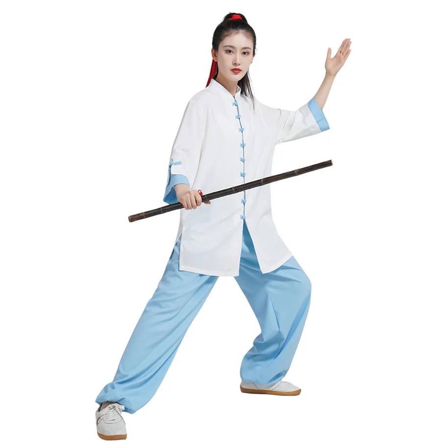 CLYFAN Tai Ji Suit Martial Arts Women's New High-End Cotton Linen Kung Fu Exercise Clothing Short Sleeve Summer Thin