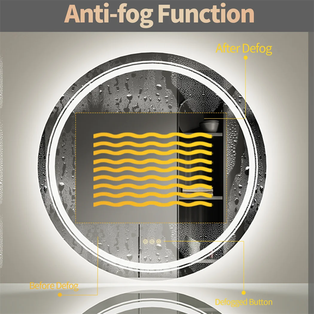 Imagem -04 - Luvodi-inteligente Iluminar Espelho Led para Banheiro Redondo Impermeável Banheiro Lavatório Sanitário Banho Chuveiro Espelho Fogless