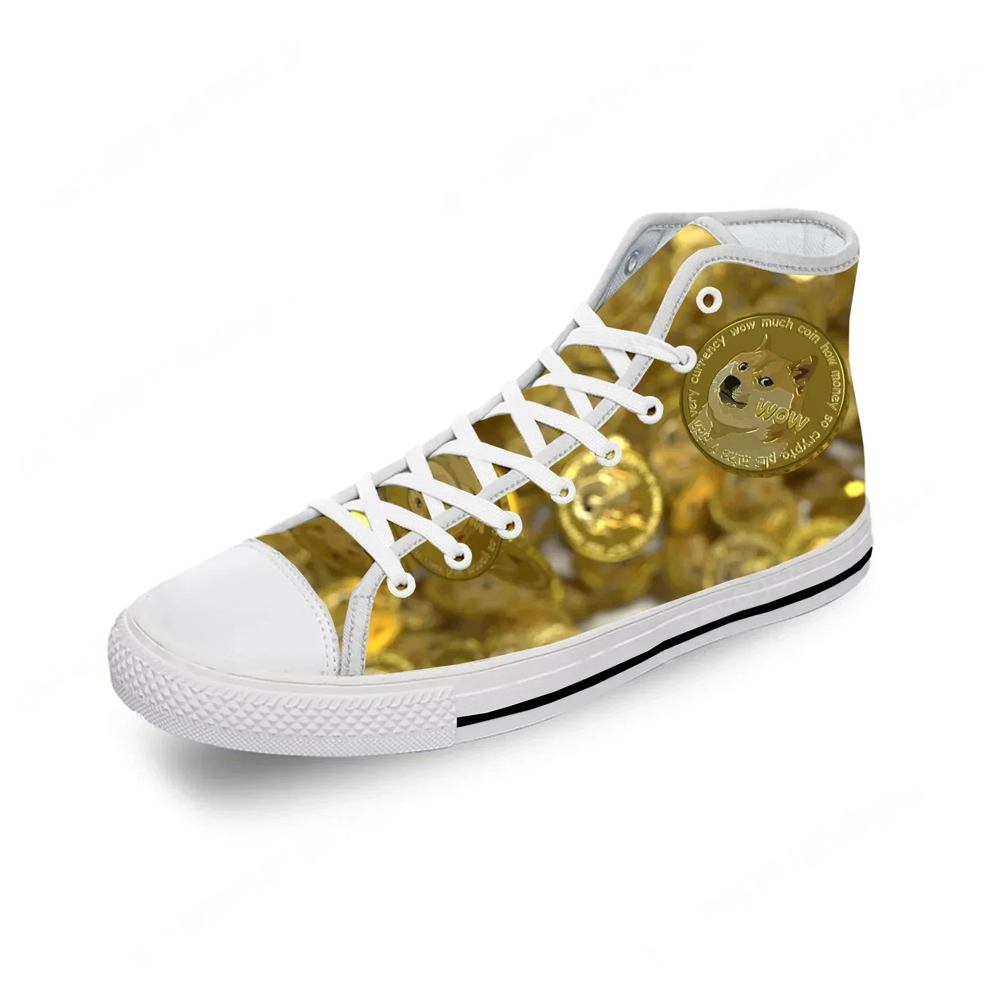 Dogecoin Doge Coin Bitcoin Cryptocurrency Cartoon Casual Cloth Shoes High Top Breathable Lightweight 3D Print Men Women Sneakers