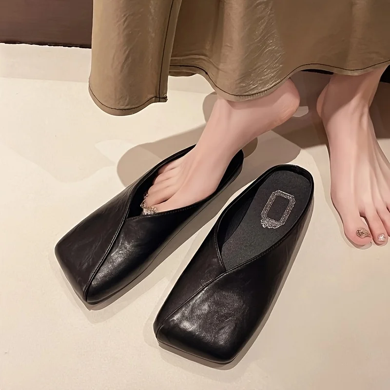 Spring Summer New Square Head Versatile Flat Bottom Outdoor Women's Slip-On Slippers