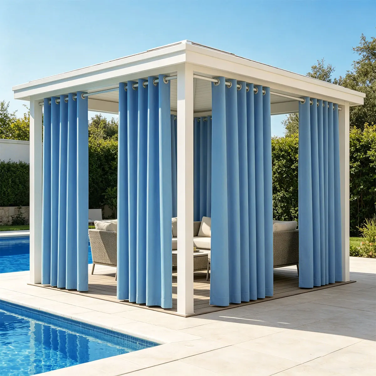 Blue Waterproof High Shading Curtain, Matte Eyelet Drape for Patio Gazebo Porch Garden Privacy Sun Decor
