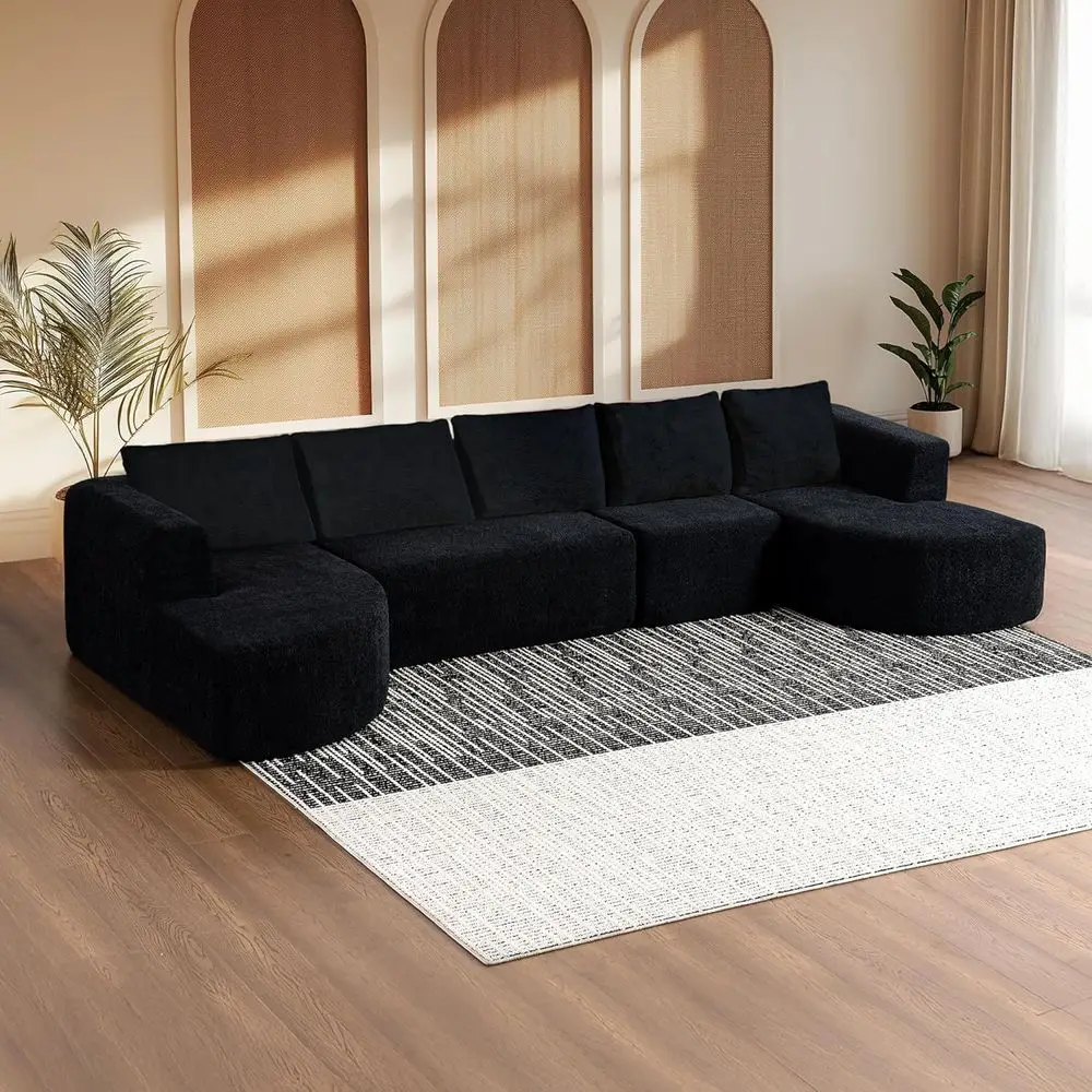 

Large Comfortable U-Shaped Sectional Sofa with Chaise in Black, Deep Seat, Memory Foam, No Assembly Needed