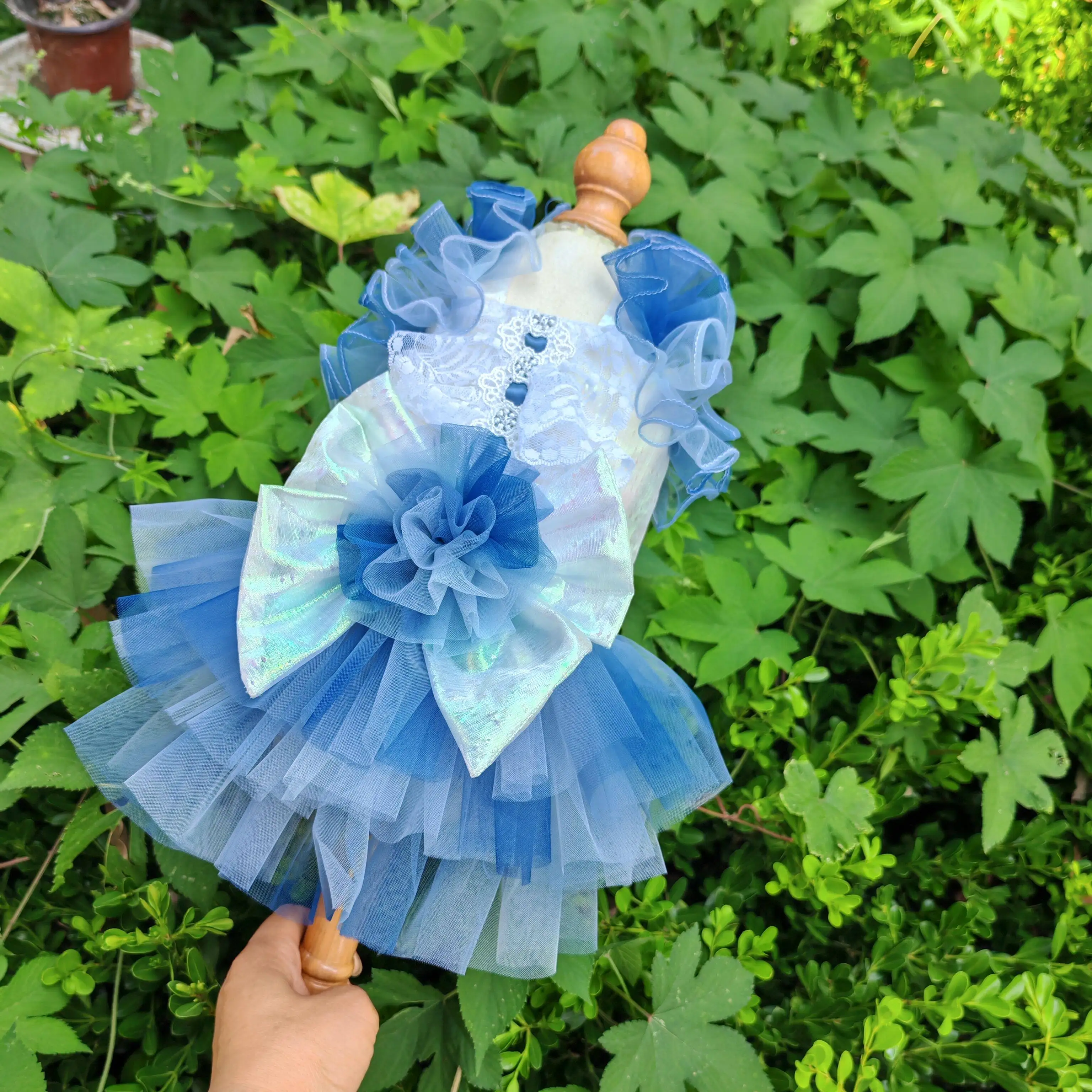 Deep Blue Mermaid Princess Dress Summer Luxury Handmade Pet Dog Clothes for Small Medium Dogs Poodle Skirt Original Design