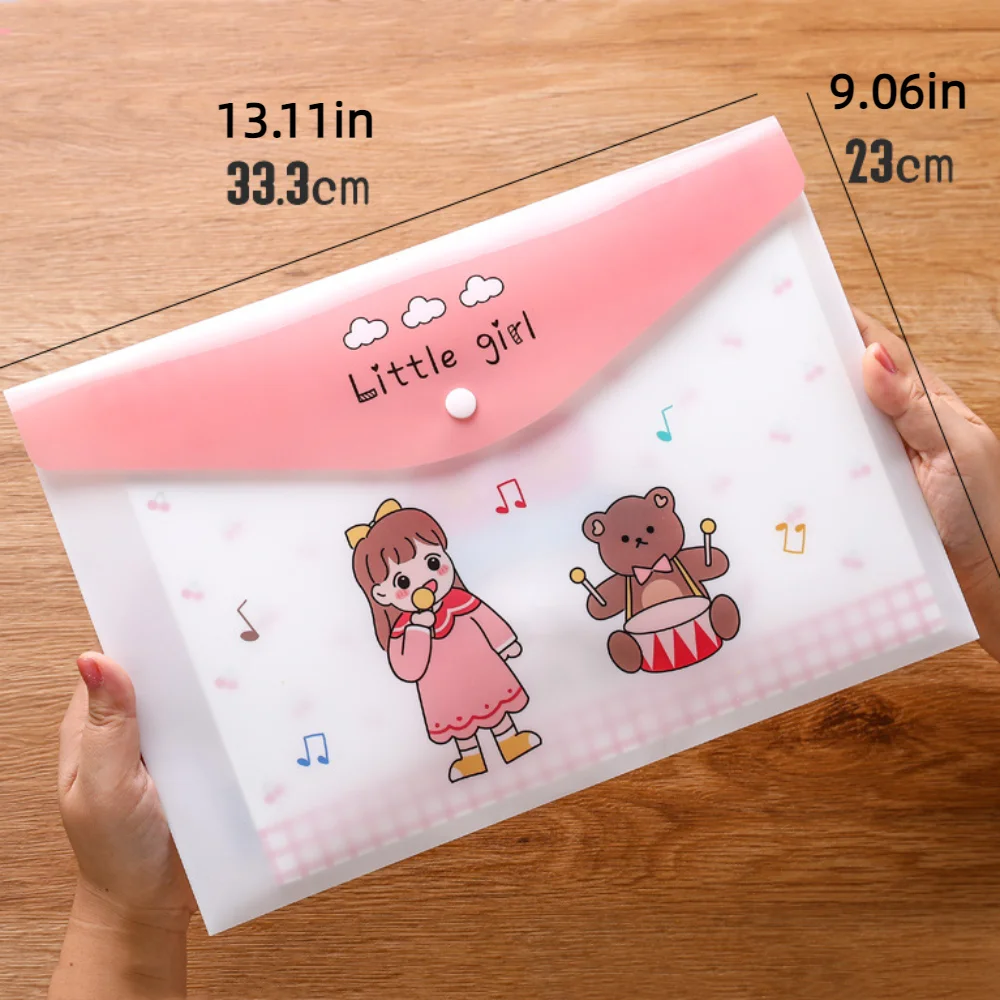 4 pcs น่ารักปุ่ม Snap A4 แฟ้มกระเป๋าเอกสาร Protector รูปแบบการ์ตูนการ์ตูนแฟ้มกระเป๋าพลาสติกหนาข้อมูลกระเป๋า Office