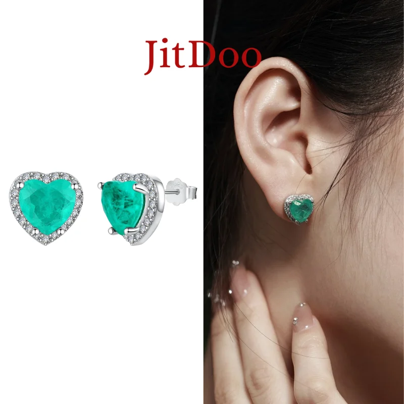 

JitDoo S925 серебряные серьги-гвоздики в форме сердца Параиба с турмалином и драгоценными камнями для женщин, эффектные свадебные украшения, подарок на годовщину