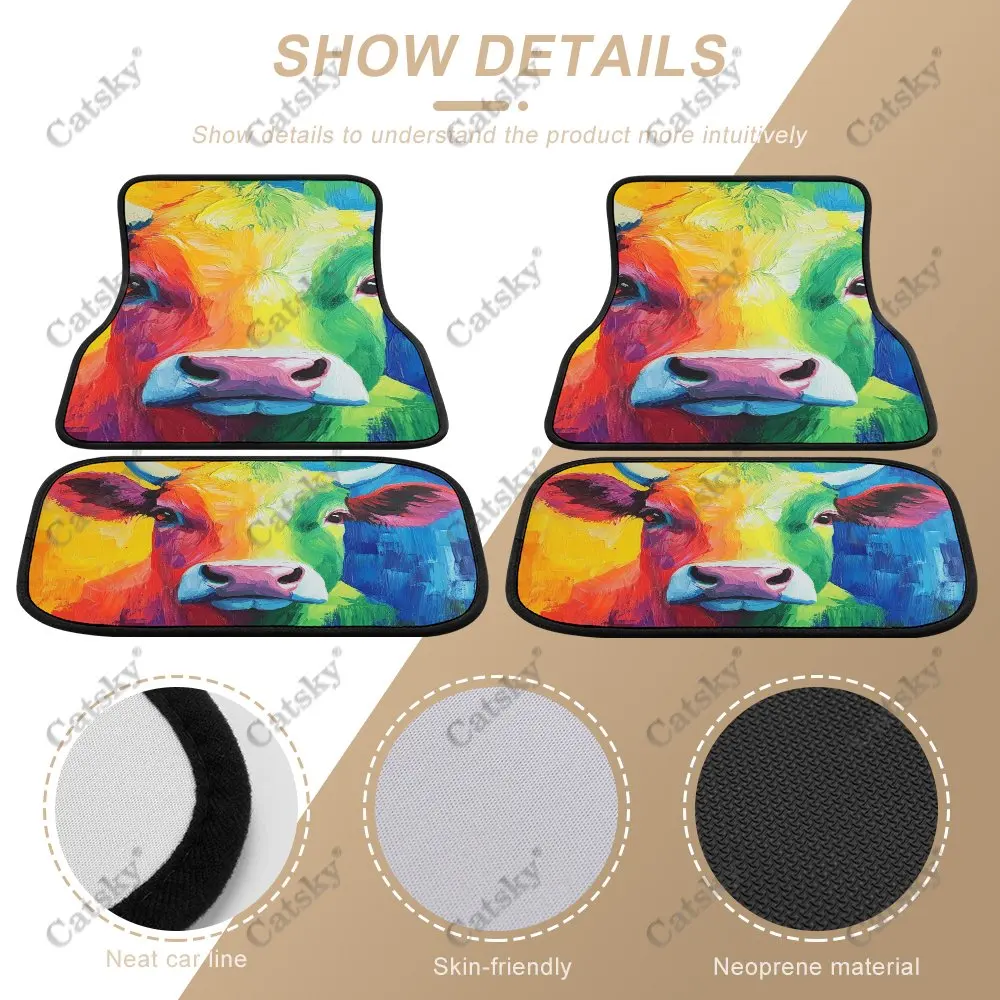 Rainbow Cattle Animal Car Floor Mats 4-piece Front Rear Carpet Stain-resistant Complete Set Suitable for SUV Truck Interior