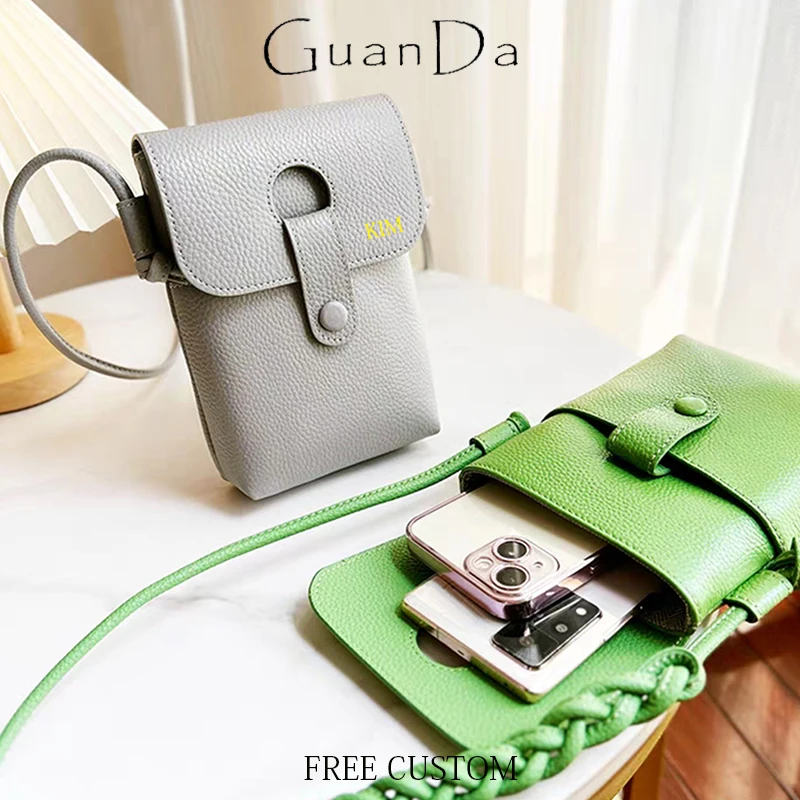 Fashion Cow Leather Cross body Bags For Woman Retro Casual Luxury Design Phone Purse Custom Initials Lady Business Shoulder Bag