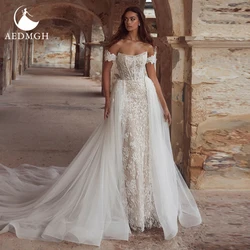 Aedmgh-vestidos De Novia De sirena con escote corazón y hombros descubiertos, Vestido De Novia con apliques, tren desmontable, Vestido De Novia hecho a medida