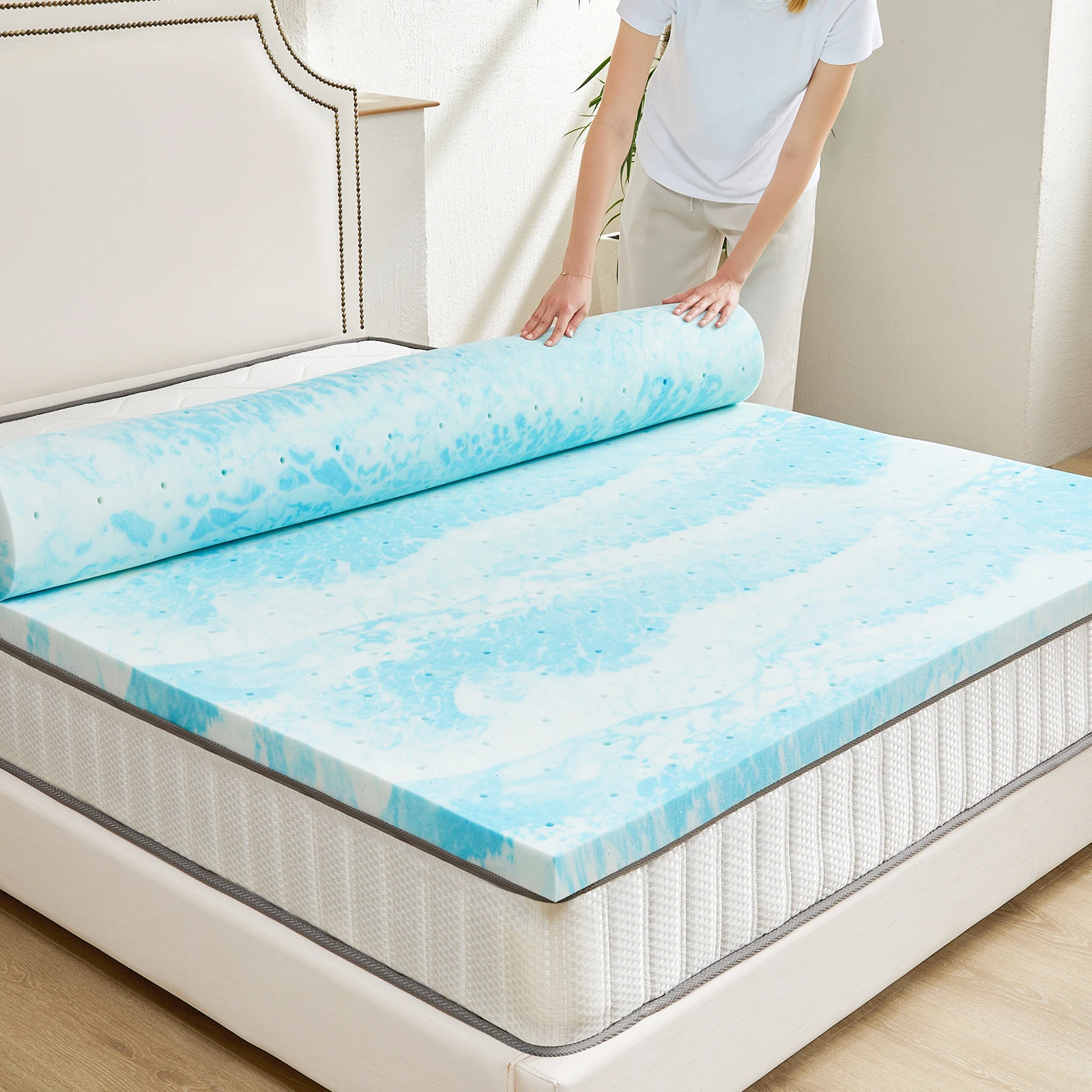 JHK 2-3 Inch Memory Foam Mattress Topper Queen Size Thick Gel  Cooling Mattress Soft and Breathable Bed Topper Bedroom Furniture