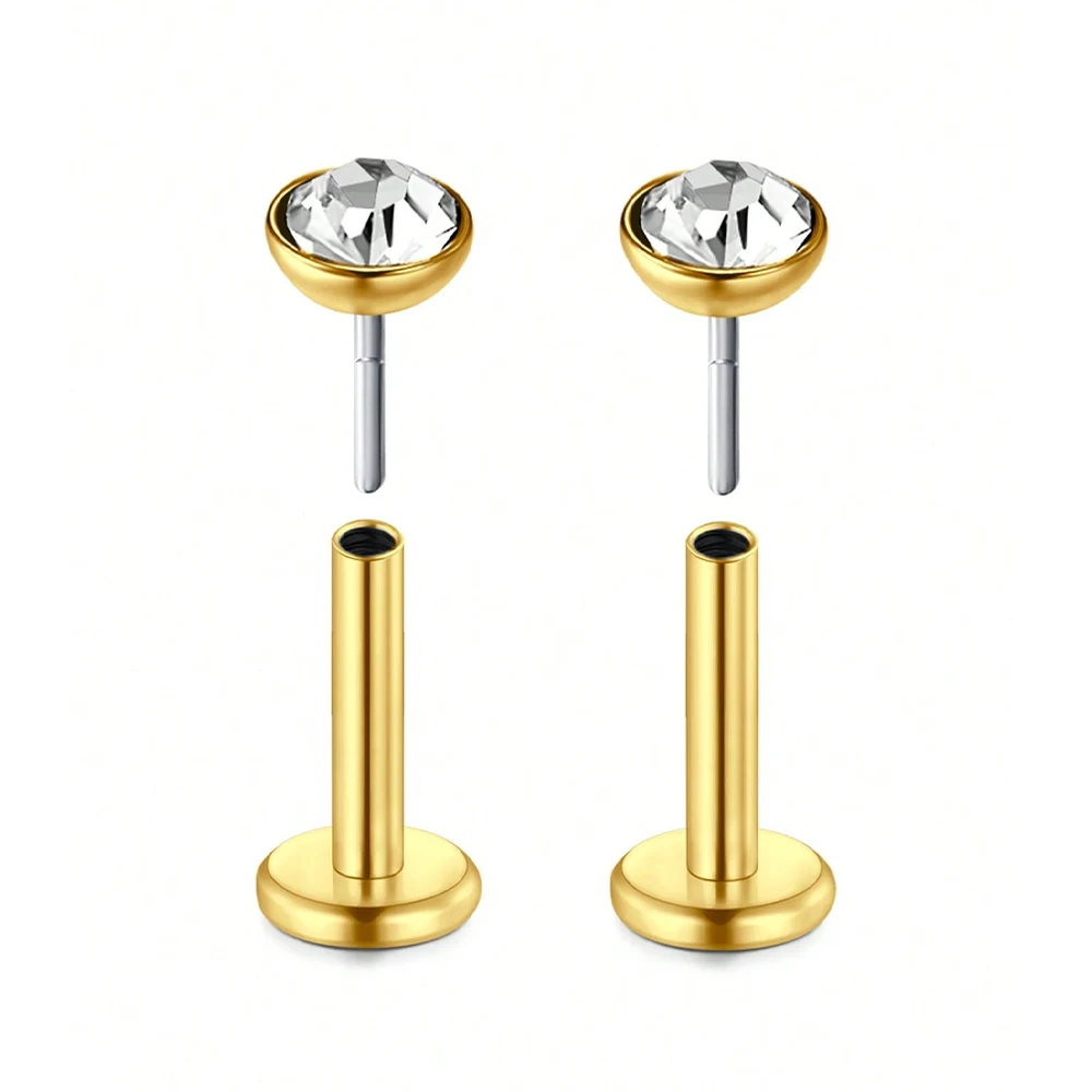 Women's 20G Threadless CZ Push In Flat Back Stud Earrings