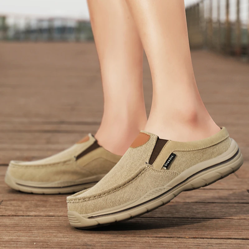 Men's Casual Shoes Canvas Breathable Loafers Men Half Slippers New Male Comfortable Outdoor Walking Shoes Classic Men Sneakers