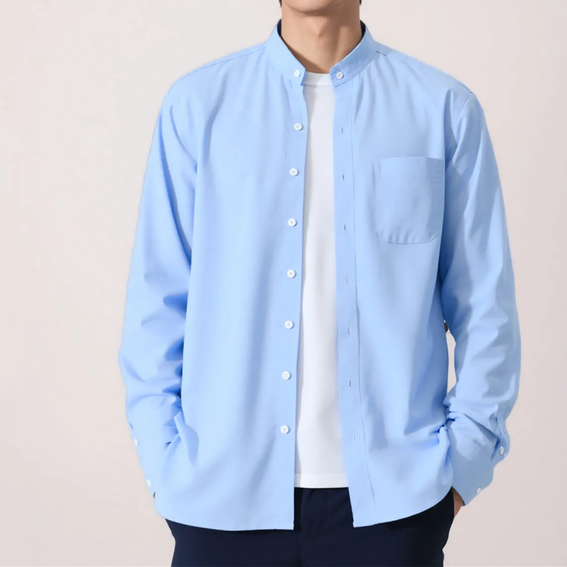 Men's Oxford Cloth Long Sleeve Shirt Pure Cotton Open Cardigan Collar with Pocket Spring/Autumn Outerwear Striped Casual Shirts