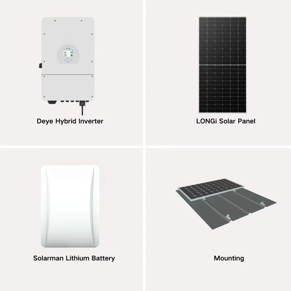 20KW Deye Hybrid Inverter Solar System LONGi Solar Panel Solarman Lifepo4 Lithium Ion Home Solar Panel Kit Inverter