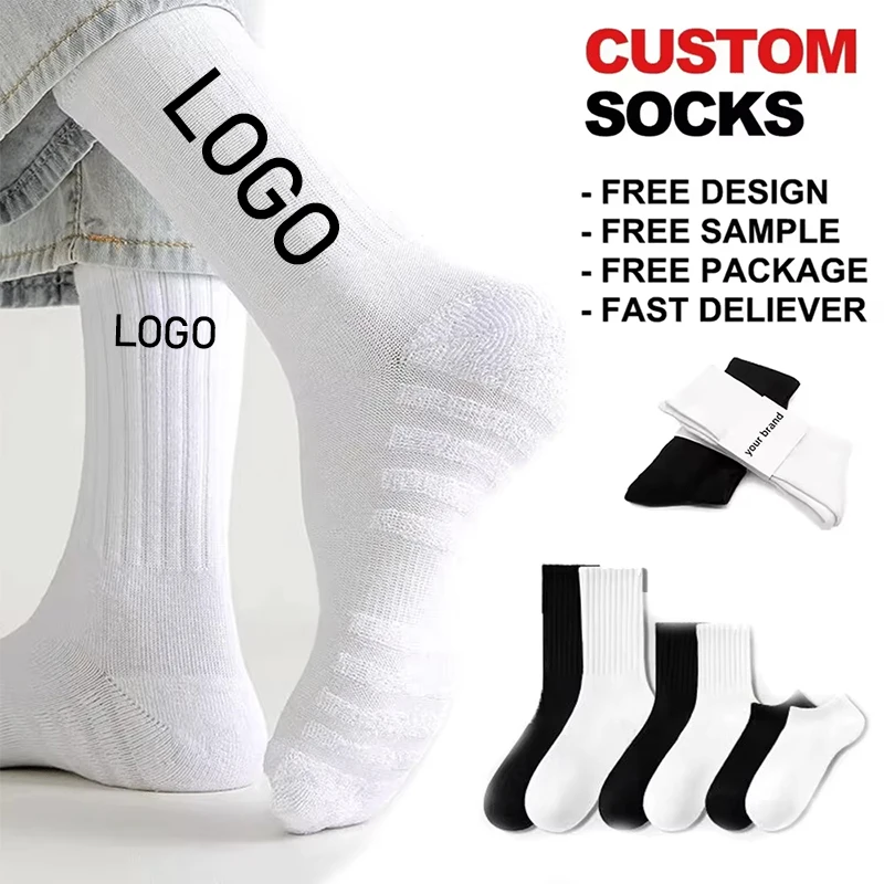 5 pairs Design Custom Mens Sports Socks Luxury Ribbed Cotton Unisex Tube Socks Men Custom Logo Embroidery Athletic Crew Socks