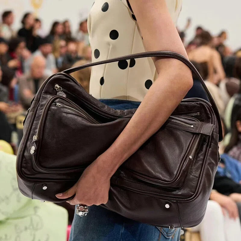 

Модная шикарная сумка для боулинга из натуральной кожи, женская высококачественная сумка через плечо для отдыха, повседневная маленькая квадратная сумка из мягкой кожи