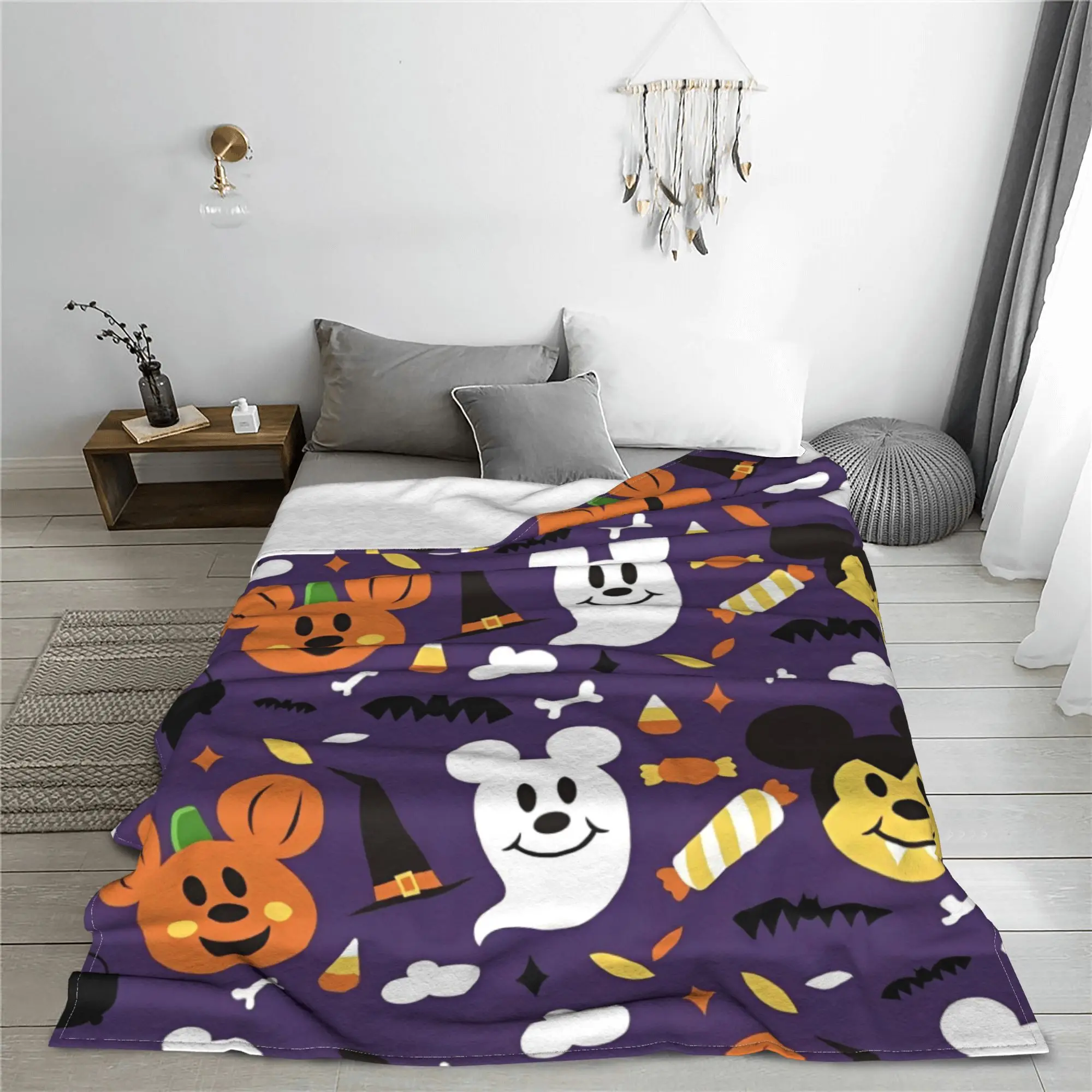 Mickey Mouse Halloween Pumpkin Blankets Flannel Decoration  Breathable Super Warm Throw Blankets for Bed Couch Rug Piece