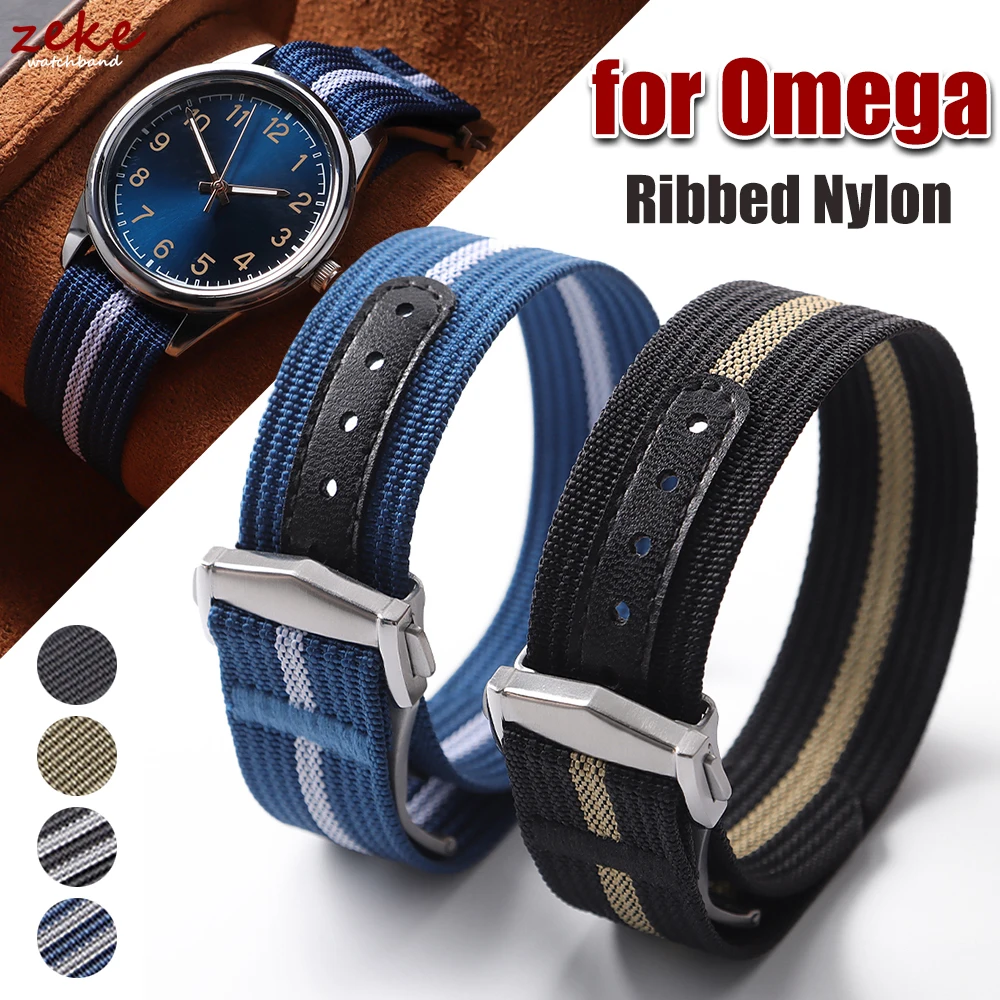 Geripptes Nylon-Uhrenarmband, 20 mm, für Omega-Militärsport-Uhrenarmband, Faltschließe, Armband für Armbandzubehör aus ballistischem Stoff