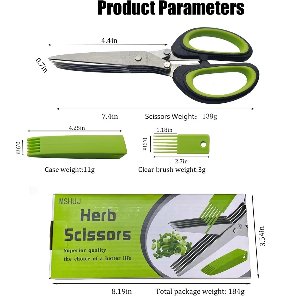 Multilayer Scissors Kitchen Scissors 5 Blades Stainless Steel Onion Cutter Seaweed Spice Herb Chives For Cutting Spices Cooking