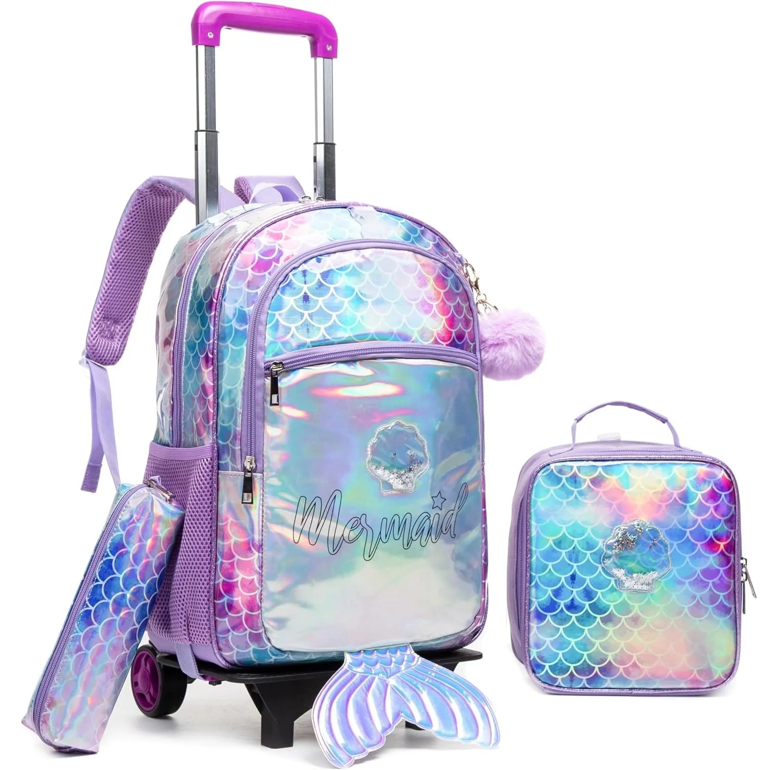 Rolling Backpack for Girls Detachable Wheeled Backpack Childrens Luggage with Wheels Travel Suitcase Elementary Student Bookbag