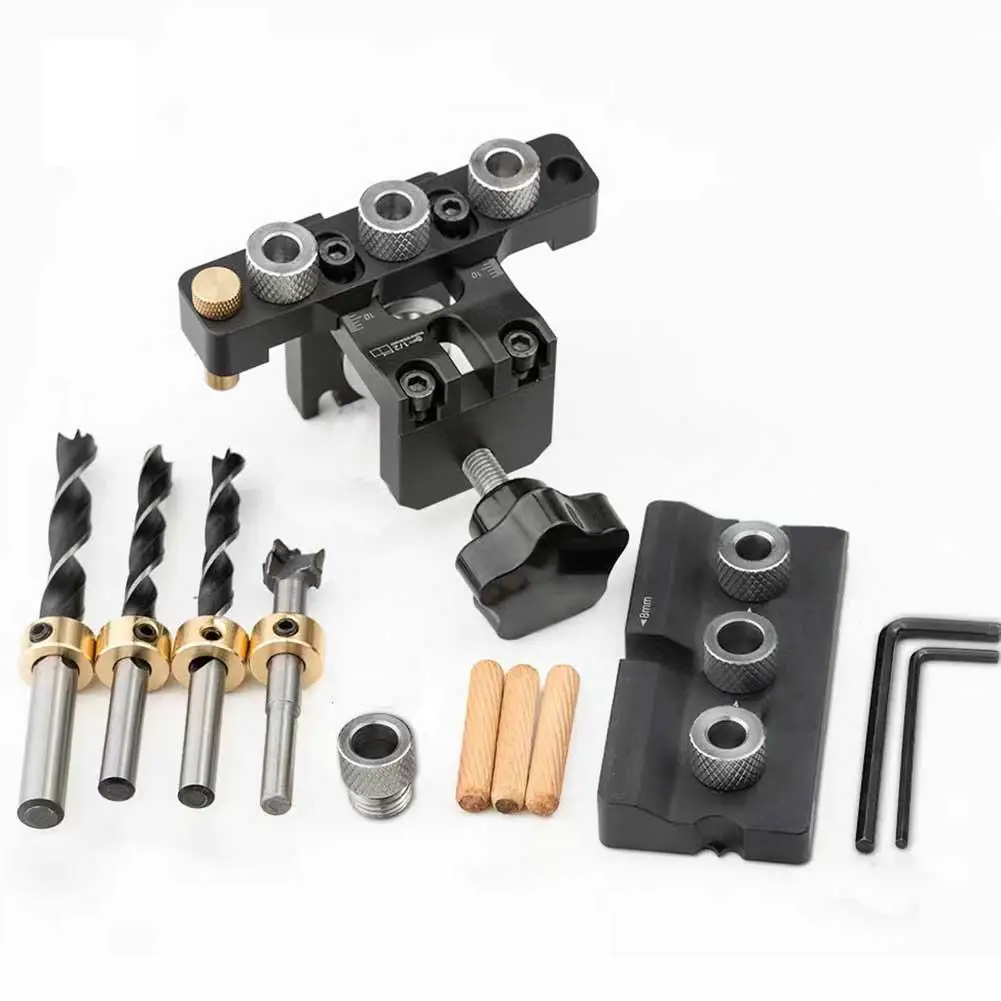 3 In Cam Jig Dowelling Jig Aluminum Alloy Wood Hole Drilling Guide With Adjustable Metal Bushings For Punch Locator