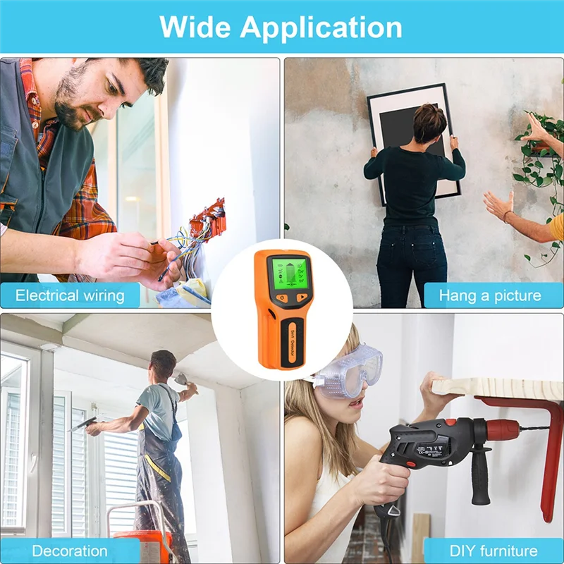 A41T 5 In 1 Wall Scanner Stud Detector Digital Handheld Wall Detector PVC Water Pipe Metal Finder Scanner Orange Durable