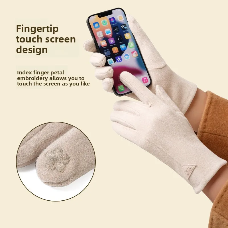 Warm Gloves Women Autumn Winter Fleece Thickened Touch Screen Windproof Cold Proof Outdoor Driving Cycling Skiing Running Sports