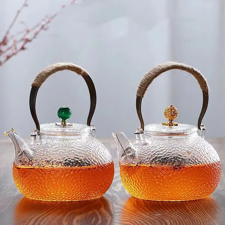 Glass Teapot High Temperature Resistant Tea Set Handmade Hammered Texture Flower Teapot With Handle To Make Teapot Gaiwan Pu Erh