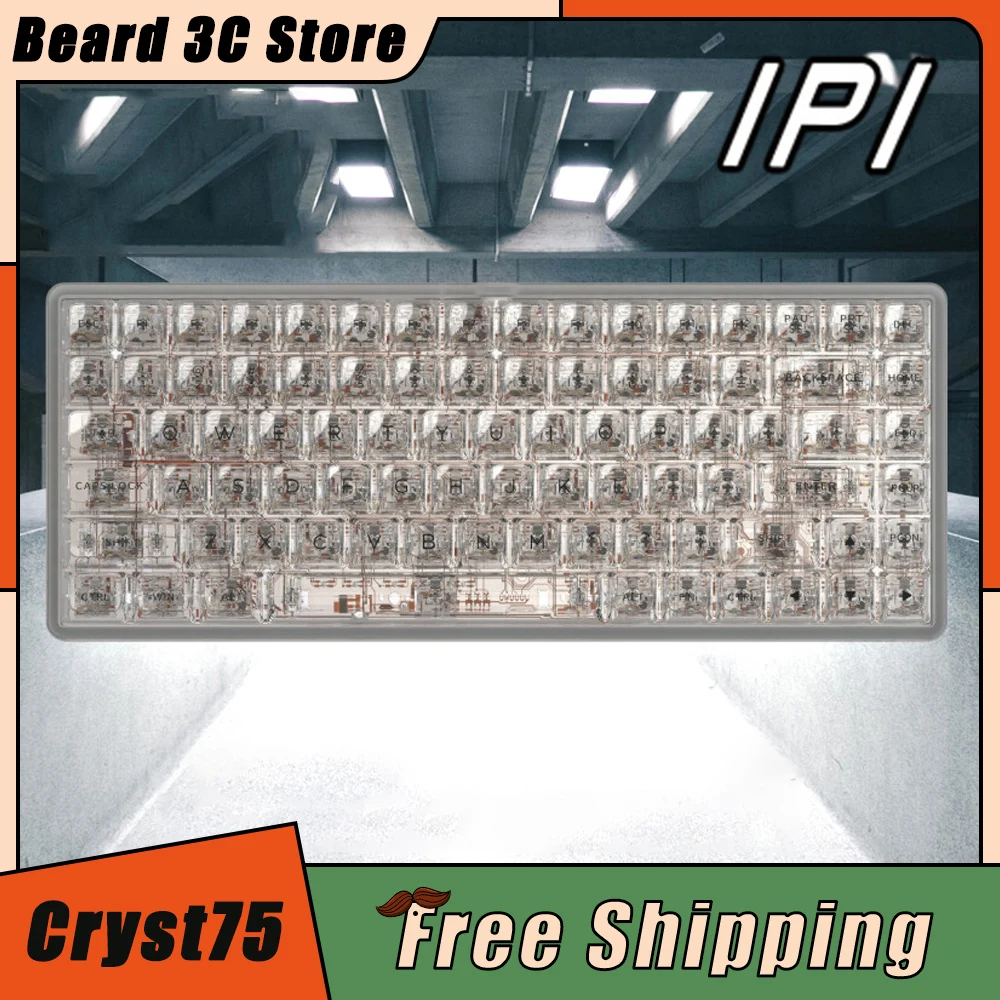 

IPI Cryst 75 Mechanical Keyboard Transparent RGB Backlight Hot Swap Ergonomics Wired Gaming Keyboard Pc Gamer Accessories Gifts