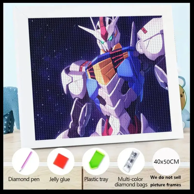 

1 шт. 5D полная дрель аниме робот комплект алмазной живописи, Gundam Mecha Science Fiction DIY Diamond Art, большой 40x50 см кристалл Rhinesto